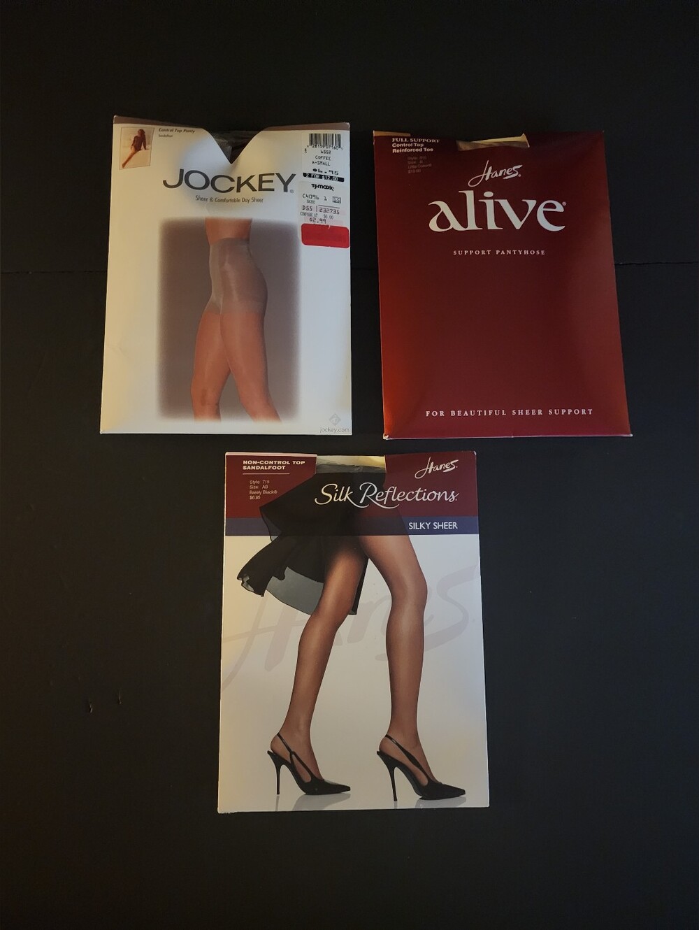 Vintage New, 3 Original Packages Nylons, Hosiery Various Colors, Hanes & Jockey